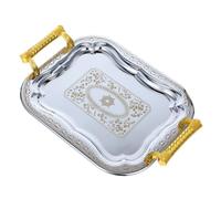 Healifty Plateau de Service Rectangulaire Acier Inoxydable avec Poignées Plateau à Fruits et Desserts Polyvalent pour Cuisine Bureau et Pique- Style Européen Élégant Capacité