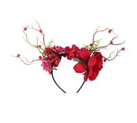 Healifty Serrage-Tête de Fête pour Saint-Valentin Accessoire de Coiffure Rouge Grandes Fleurs Exagérées et Baies Serrage-Tête Textile Élégant pour Femmes et Garçon et Filles Accessoire