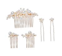 Healifty Set de 5 Accessoires Cheveux Perlé Doré 3 Peignes Latéraux et 2 Épingles à Chignon Perlées Coiffure de Mariée et Occasions Spéciales Design Européen Élégant