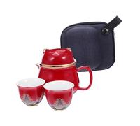 Healifty Set de Théière Céramique Gongfu Portable avec Motif Chat Design Compact et pour Bureau Voyage et Pique Porcelaine Chinoise avec de Transport
