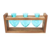 Healifty Station de Propagation de Plantes en Verre avec Support Bois Bleu de Cœur pour Décoration de Bureau et Affichage sur Bureau, Style Moderne et Élégant