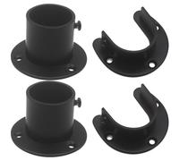 Healifty Support de Tringle de Placard en Acier Inoxydable Noir Lot de 4 Supports Muraux Ronds Haute Résistance Fixation Réglable par Vis Adaptés pour Salle de Bain Balcon Cuisine