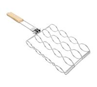 Healifty Support Pliable pour Barbecue - Filet à Viande et Poisson à Griller, Panier à Grillades Poignée en Bois, Accessoire Portable pour Barbecue Extérieur et Camping - 1 Pièce