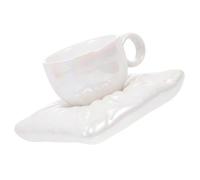 Healifty Tasse à Café en Céramique 200ml, Forme Oreiller, Blanche | Design Simple et Lignes Élégantes, avec Sous-verres et Plateau, Usage Quotidien, Facile à Nettoyer