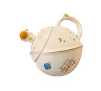 Healifty Tasse à Café en Céramique Blanche Couvercle et Cuillère Design Planète Astronaute Résistante à la Chaleur Set 1 Pièce pour Maison Bureau et Présents