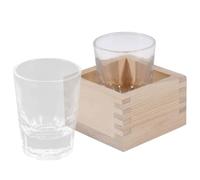 Healifty Tasse à Saké Japonaise Carrée en Bois avec Verre Rond Kit de Service à Saké Traditionnel Ensemble 2 Pièces pour Maison et Bar Compatible Lave-Vaisselle Design Élégant et