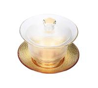 Healifty Tasse à Thé Verre Cristal Transparent avec Couvercle Doré Bol Traditionnel Chinois Épaissi Service à Thé Oriental pour Maison et Cérémonie Design Élégant et Pratique