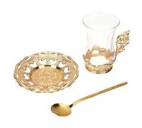Healifty Tasse à Thé Verre Transparent avec Soucoupe et Cuillère Vintage Doré Résistant Chaleur pour Bureau et Maison