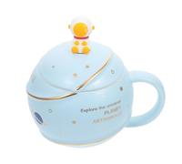 Healifty Tasse Céramique Astronaute avec Cuillère et Couvercle Cup pour Eau et Thé Design Planète pour Maison et Bureau Couleur Bleu