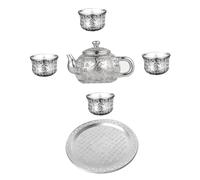Healifty Théière Argentée Artisanale Avec Plateau Et Tasses Design Chinois Ensemble Thé Pour Maison Et Restaurant Alliage Et Facile à Nettoyer Décoration Classique Traditionnelle