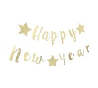 HEALLILY 1ensemble Bannière Nouvel An Happy Year Décorative avec Étoiles Guirlande Suspendue Festive pour Fête et Photo Décoration Murale et Plafond pour Intérieur et Extérieur
