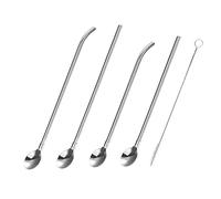HEALLILY 5 pièces Set de Cuillères à Boire Acier Inoxydable Agitateur Mélangeur pour Café Cocktail avec Brosse de Nettoyage Réutilisable et Corrosion pour Boissons et Desserts