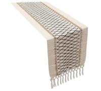 HEALLILY Chemin de table vintage en coton et lin tissé avec pompons - Simple - Décoration pour salle à manger et tables - Léger et élégant - Noir