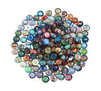 Heallily Lot de 100 cabochons en verre à dos plat et demi-rond en mosaïque pour la fabrication de bijoux et les loisirs créatifs - 10 mm
