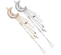 HEALLILY Lot de 2 Barrettes Cheveux en Alliage Argenté Forme Lune Pompons et Pampilles, Accessoires Cheveux Décoratifs Élégants pour Soirées et Fêtes