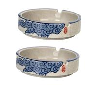 HEALLILY Lot de 2 cendriers décoratifs en céramique bleue - Surface émaillée - Facile à nettoyer - Résistant - Porcelaine peinte à la main - Pour salon, table à manger