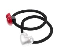 HEALLILY Lot de 2 Élastiques à Cheveux de Cœur Rouge et Blanc, Haute Élasticité, Doux Dommage, Accessoires pour Cheveux Fille et Femme, Maintien Longue Durée pour Queue de Cheval, Usage