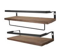 HEALLILY Lot de 2 étagères flottantes élégantes à suspendre pour chambre à coucher, salle de bain, salon, étagère suspendue avec supports, finition naturelle rouge foncé marron