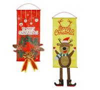 HEALLILY Lot de 2 Panneaux Décoratifs de Noël en Pet, Style Couronne et Renne, Bannière Suspendue Festive pour Porte D'entrée et Décoration Murale de Maison