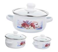 HEALLILY Lot de 3 petites marmites ergonomiques en émail avec double poignée à fond plat pour ragoût et soupe - Pour la cuisine et le restaurant - Design facile à nettoyer
