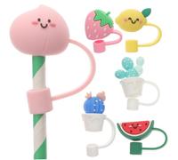 HEALLILY Lot de 6 embouts de paille réutilisables en silicone avec jolis motifs de fruits pour la prévention de la poussière