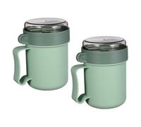 HEALLILY Mugs à Soupe Micro-ondes 2 Pièces 500 Ml Plastique Solide Vert Clair Et Vert Foncé Cuillère Intégrée Portable Pour Petit-déjeuner Et Repas Nomades Avec Couvercle Hermétique