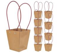 HEALLILY Paquet Présents en Papier Kraft et Pratique Lot de 10 Imperméable Poignée, Résistant à L'usure Marron Chic pour Fleurs Séchées et Décor de Bureau
