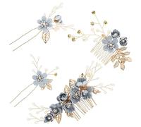 HEALLILY Peigne à Cheveux de Mariée Bleu en Alliage, Lot de 4 Set de Set de Pièces, Accessoire de Mariage Délicat pour Décoration de Cheveux Lors de Cérémonies