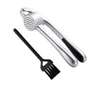 HEALLILY Presse-ail manuel avec poignées antidérapantes confortables en alliage de rouille pour la maison, la cuisine, comprend une presse et une brosse de nettoyage, facile à utiliser et à laver