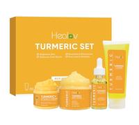 Healov Ensemble de soins de la peau au curcuma - Produits de soins de la peau éclaircissants et acné - Kit de soins de la peau au curcuma, nettoyant au curcuma, gommage pour le corps, crème pour le