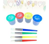 HEALSOPTHY 16 Pièces Set de Gobelets à Peinture Anti-débordement avec Couvercles Colorés Gobelets Transparents et Pinceaux Durables pour Garçon Fille et Étudiants Art