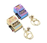 HEALSOPTHY 2 pièces Mini Slot Machine Keychain Lucky Vegas Fruit Machine Toy Portable Rocker Pendant Charm For Women Birthday Gift Funny Keyring