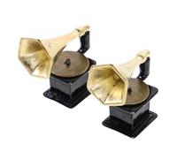 HEALSOPTHY 2 Pièces Miniature Record Player Sculpture Vintage Metal Retro Phonograph Ornament for Dollhouse Decor and Collectors