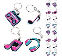 HEALSOPTHY 24 Pièces Music Theme Party Keyrings PVC Musical Note Headset Cassette Keychain Pack For Students Backpack Decoration Birthday Karaoke Supplies