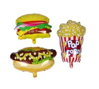 HEALSOPTHY 3 Pièces Ballons Alimentaires Réutilisables Hot Dog Hamburger Popcorn Décoration Interactive et Durable pour Fêtes Denfants Thème Cinéma
