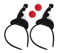 HEALSOPTHY 4 Pièces Bandeaux de Clown Peluche Noir et Blanc avec Nez Rouge Accessoires de Costume Amusants pour Femme Serre-tête Halloween Carnaval Coiffure Circus Festive