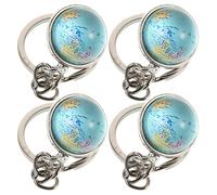HEALSOPTHY 4 Pièces Porte-clés Globe Terrestre Mini Verre et Alliage de Zinc Pendentif Planète Terre Décoratif pour Sac à Dos Porte-clés Voyageur Souvenir Fête Espace