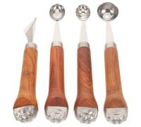 HEALSOPTHY 4 Pièces Set de Cuillères à Boule de Melon Acier Inoxydable avec Manche Bois Ergonomique Outils Multifonctions pour Sculpture de Fruits Glace et Pâtisserie Manche Patte de Chat