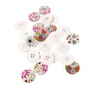 HEALSOPTHY 50 Boutons en Bois Naturel Ronds 30 MM à 4 Trous Motifs Floraux Boutons de Couture Créatifs Décoratifs pour Loisirs Créatifs Vêtements et Décoration