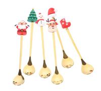HEALSOPTHY 6 Pièces Cuillères à Café de Noël Acier Inoxydable Doré Kit Décoratif pour Desserts avec Manches Longs Mixeur pour Boissons et Pâtisseries Coffret Cadeau Rouge