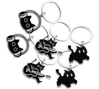 HEALSOPTHY 6 Pièces Ensemble de Porte-clés Chat Noir en Alliage Solide et Léger avec Breloque Note de Musique, Style Dessin Animé Kawaii, pour Collection et Occasions Multiples