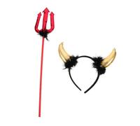 HEALSOPTHY Bandeau de Diable Doré pour Halloween Set avec Fourchette Démon Accessoires Cosplay et Adultes pour Fête Costumée Carnaval