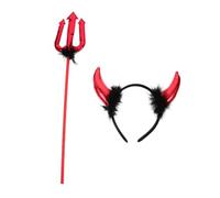 HEALSOPTHY Bandeau Démon Rouge pour Halloween Set avec Diable et Fourchette Accessoire Cosplay pour Déguisement Fête Carnaval