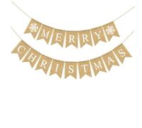 HEALSOPTHY Bannière de Noël en Lin Vintage Guirlande Suspendue Rustique pour Décoration de Fête Intérieure et Extérieure Bannière Décorative Merry Christmas Réutilisable Fanions de Noël