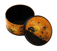 HEALSOPTHY Boîte Ronde Design Festif Embossé Doré pour Halloween en Métal avec Couvercle Ajusté Pratique à Main, pour Décoration de Table et Présents