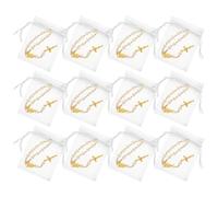 HEALSOPTHY Bracelet Chapelet Religieux Mini en Perles Blanches avec Croix Forme Pleine Lune Lot de 12 sets de Ensembles Présent pour Baptême Communion et Fêtes Religieuses