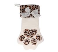 HEALSOPTHY Chaussette de Noël Décorative en Peluche Blanche Motif Patte de Chat Brodée Paquet Présent pour Bonbons Décoration Suspendue pour Sapin Cheminée et Maison Accessoire Festif