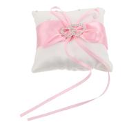 HEALSOPTHY Coussin Porte-alliances Mariage 9 X 9 Cm en Tissu Satiné Rose Double Cœur, Oreiller pour Cérémonie, Accessoire Porteur D'alliances, Présent pour Mariée, Décoration Romantique