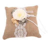 HEALSOPTHY Coussin Porte-Alliances Rond en Toile de Jute et Dentelle Motif Floral Vintage Couleur Café Coussin D’Alliances pour Mariage et Demande en Mariage Accessoire Décoratif pour
