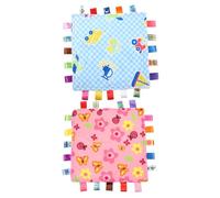 HEALSOPTHY Couverture Pour Bébé Apaisante Avec Étiquettes Colorées Pour -né, Lot De 2 Pièces En Peluche Douce, Taille Petite, Adaptée Au Toucher Et à La Succion, Sommeil Confort Des Nourrissons